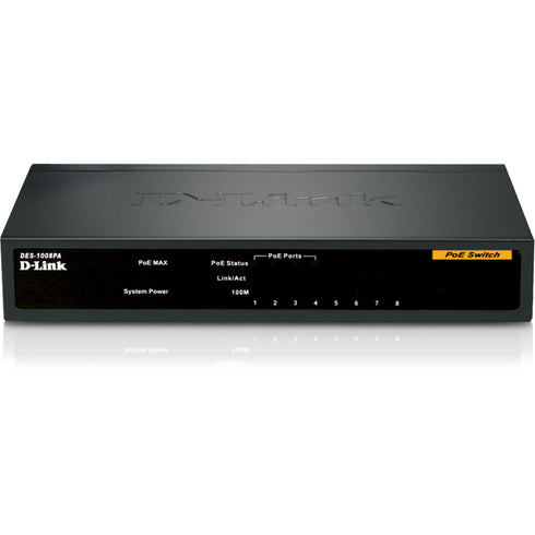D-Link DES-1008PA 8-Port 10-100 Unmanaged Metal Desktop Switch with 4 PoE Ports