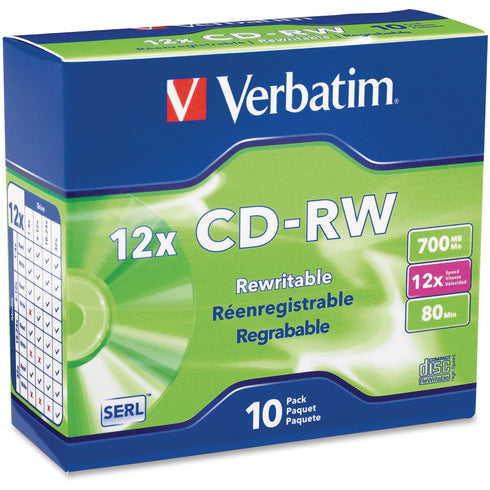 Verbatim Americas Llc Verbatim - X Cd-rw 700 Mb ( 80min ) 4x - 12x - Slim Jewel Case - Storage Media