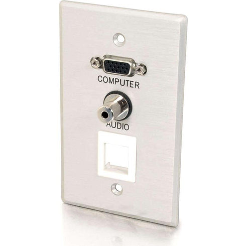 C2G VGA + 3.5mm Audio Pass Through Single Gang Wall Plate w-1 Keystone-Brushed Aluminum