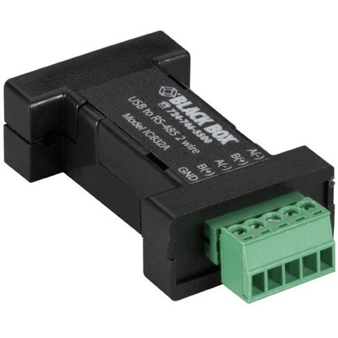 Black Box DB9 Mini Converter (USB to Serial), USB-RS-485 (2-wire, Terminal Block)