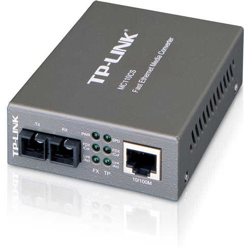 TP-LINK MC110CS Media Converter, 10-100Mbps RJ45 to 100M single-mode SC fiber, up to 1.2miles, chassis mountable