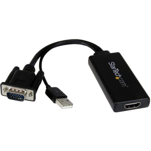 StarTech.com VGA to HDMI Adapter with USB Audio & Power - Portable VGA to HDMI Converter - 1080p - HDMI-USB-VGA for Video Device - 1 Pack - 1 x HD-15 Male VGA, 1 x Type A Male USB - 1 x HDMI Female Digital Video - Black
