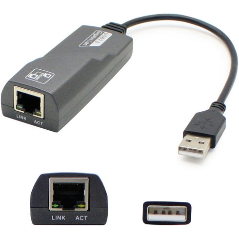 AddOn 8in USB 2.0 (A) Male to RJ-45 Female Gray & Black Network Adapter Cable