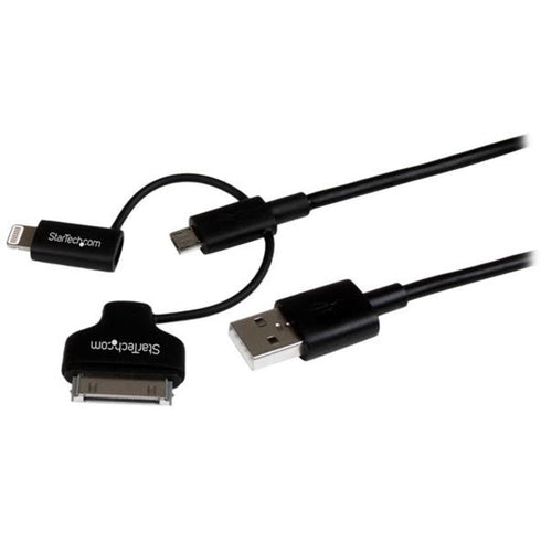 StarTech.com 1m (3 ft) Black Apple 8-pin Lightning or 30-pin Dock Connector or Micro USB to USB Combo Cable for iPhone - iPod - iPad