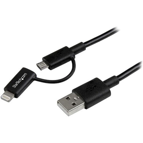 StarTech.com 1m (3 ft) Black Apple 8-pin Lightning Connector or Micro USB to USB Combo Cable for iPhone - iPod - iPad