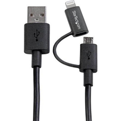StarTech.com 1m (3 ft) Black Apple 8-pin Lightning Connector or Micro USB to USB Combo Cable for iPhone - iPod - iPad
