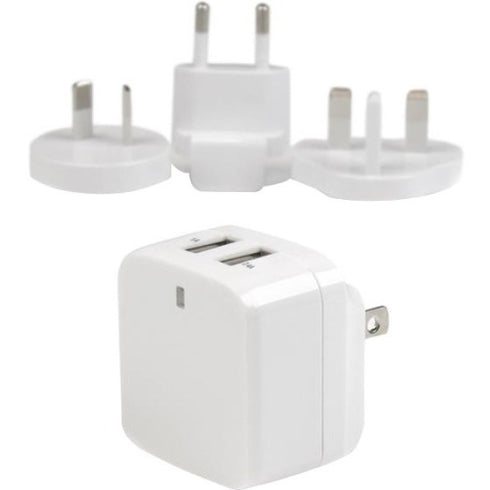 StarTech.com Travel USB Wall Charger - 2 Port - White - Universal Travel Adapter - International Power Adapter - USB Charger