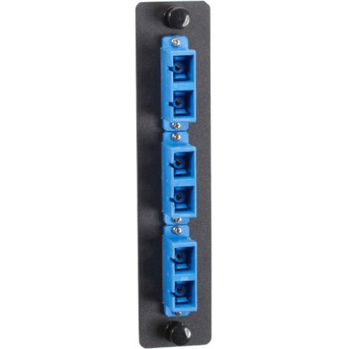 Black Box Standard Adapter Panel, Ceramic Sleeves, (3) Duplex SC Pairs, Blue