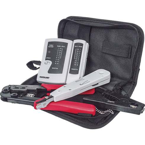 Intellinet Network Solutions 4-Piece Network Tool Kit Composed of LAN Tester, LSA Punch Down Tool, Crimping Tool and Cutter-Stripper Tool