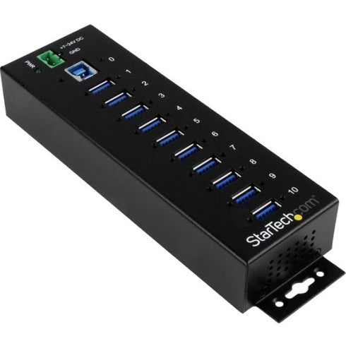 StarTech.com 10 Port Industrial USB 3.0 Hub - ESD and Surge Protection - DIN Rail or Surface-Mountable Metal Housing