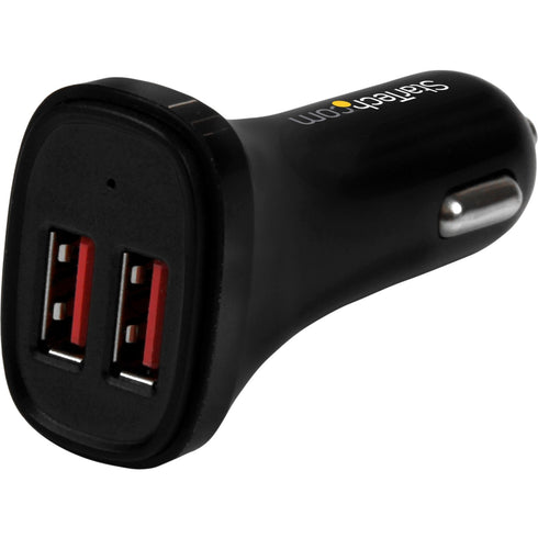 StarTech.com Dual Port USB Car Charger - Black - High Power 24W-4.8A - 2 port USB Car Charger - Charge two tablets at once