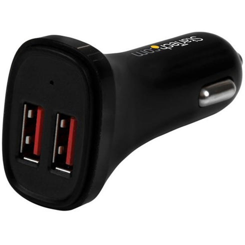 StarTech.com Dual Port USB Car Charger - Black - High Power 24W-4.8A - 2 port USB Car Charger - Charge two tablets at once