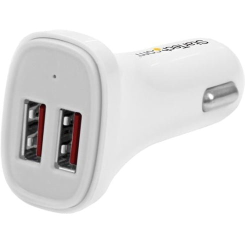 StarTech.com Dual Port USB Car Charger - White - High Power 24W-4.8A - 2 port USB Car Charger - Charge two tablets at once