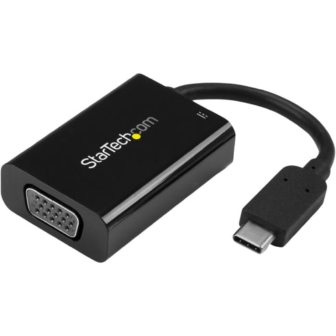 StarTech.com USB-C to VGA Adapter - 60 W USB Power Delivery - USB Type C Adapter for USB-C devices such as your 2018 iPad Pro - Black - 1080p - Thunderbolt 3 Compatible - CDP2VGAUCP
