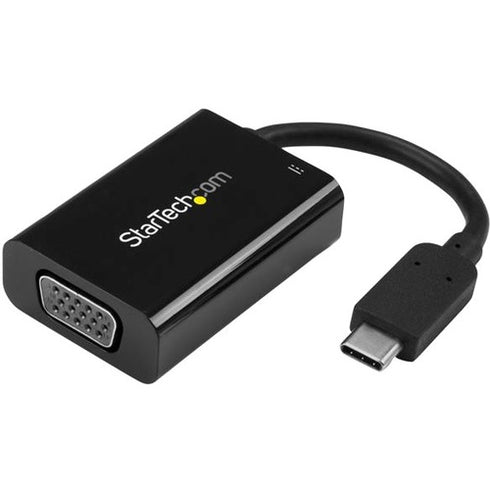 StarTech.com USB-C to VGA Adapter - 60 W USB Power Delivery - USB Type C Adapter for USB-C devices such as your 2018 iPad Pro - Black - 1080p - Thunderbolt 3 Compatible - CDP2VGAUCP