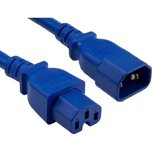 ENET C14 to C15 10ft Blue Power Extension Cord 14 AWG 15A NEMA IEC-320 C14 to NEMA IEC-320 C15 Blue 10'