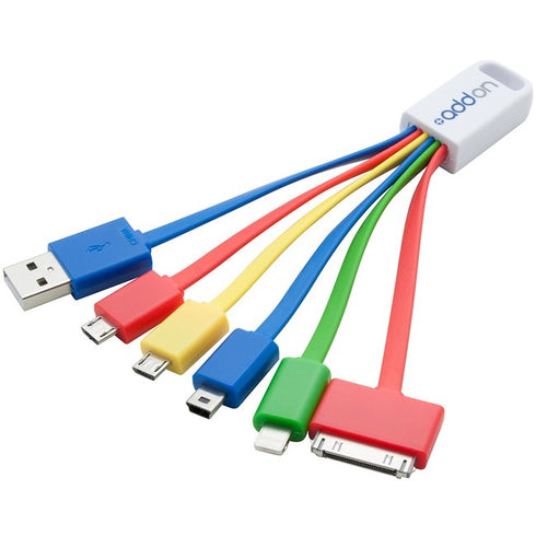 AddOn 3in USB 2.0 (A) Male to 30-Pin, Lightning, Micro-USB and Mini-USB 2.0 (B) Male Multicolored 5-in-1 Charger