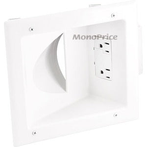 Monoprice Recessed Low Voltage Media Plate w- Duplex Surge Suppressor - White
