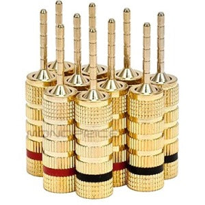Monoprice 5 PAIRS OF High-Quality Gold Plated Speaker Pin Plugs, Pin Screw Type