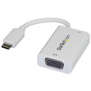 StarTech.com USB-C to VGA Adapter - 60 W USB Power Delivery - USB Type C Adapter for USB-C devices such as your 2018 iPad Pro - White - 1080p - Thunderbolt 3 Compatible - CDP2VGAUCPW