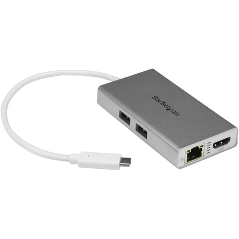StarTech.com USB C Multiport Adapter - Aluminum - Power Delivery (USB PD) - USB C to Gigabit Ethernet - 4K HDMI - USB 3.0 Hub