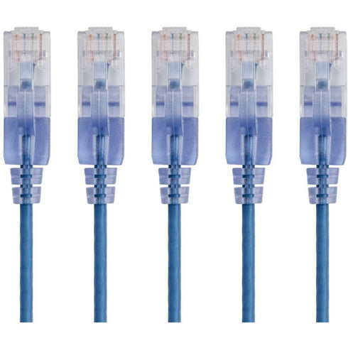 Monoprice 5-Pack, SlimRun Cat6A Ethernet Network Patch Cable, 3ft Blue