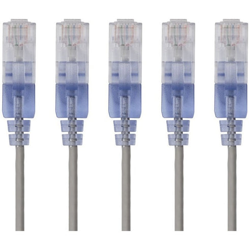 Monoprice 5-Pack, SlimRun Cat6A Ethernet Network Patch Cable, 7ft Gray
