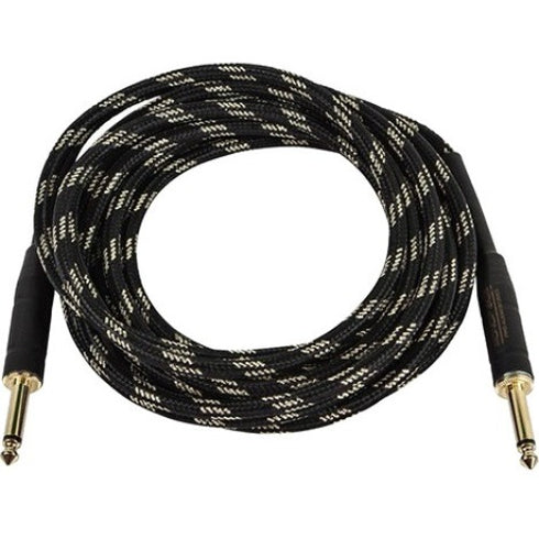 Monoprice 15ft Cloth Series 1-4 inch TS Male 20AWG Instrument Cable - Black & Gold