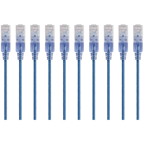 Monoprice 10-Pack, SlimRun Cat6A Ethernet Network Patch Cable, 1ft Blue