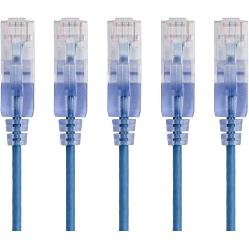 Monoprice 5-Pack, SlimRun Cat6A Ethernet Network Patch Cable, 14ft Blue