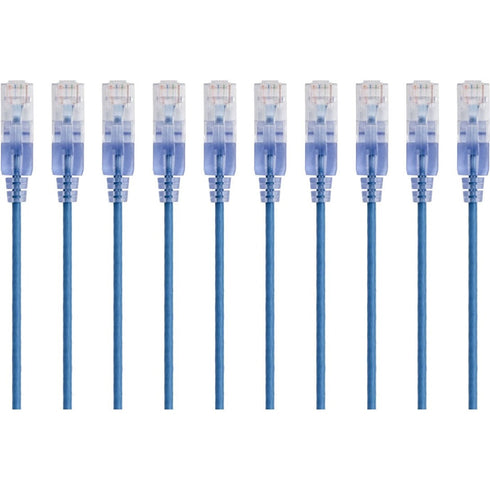 Monoprice 10-Pack, SlimRun Cat6A Ethernet Network Patch Cable, 7ft Blue
