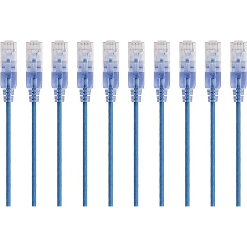 Monoprice 10-Pack, SlimRun Cat6A Ethernet Network Patch Cable, 7ft Blue