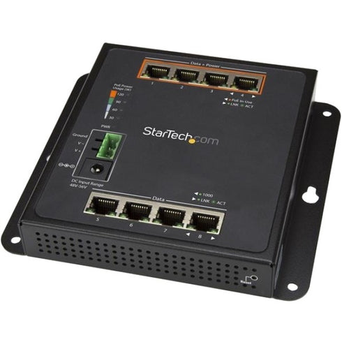 StarTech.com 8 Port POE Managed Ethernet Switch - 30W per PoE+ port - Industrial - Wall Mount - Managed Network Switch