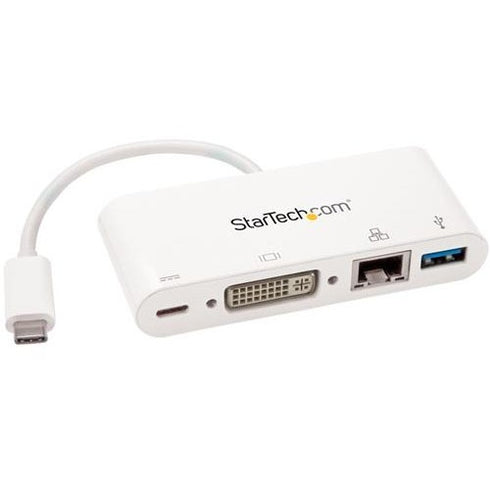 StarTech.com USB C Multiport Adapter - with Power Delivery (USB PD) - USB C to USB 3.0 - DVI - Gigabit Ethernet - USB-C Hub