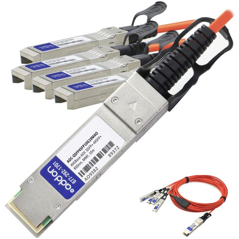 AddOn Dell AOC-QSFP-4SFP-10G-10M Compatible TAA Compliant 40GBase-AOC QSFP+ to 4xSFP+ Direct Attach Cable (850nm, MMF, 10m)