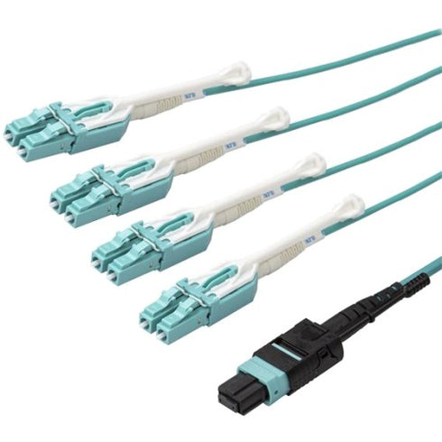 StarTech.com 10m 30 ft MPO - MTP to LC Breakout Cable - Plenum Rated Fiber Optic Cable - OM3 Multimode, 40Gb - Push-Pull-Tab - Aqua Fiber Patch Cable