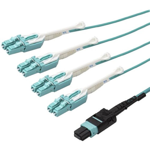 StarTech.com 3m 10 ft MPO - MTP to LC Breakout Cable - Plenum Rated Fiber Optic Cable - OM3 Multimode, 40Gb - Push-Pull-Tab - Aqua Fiber Patch Cable