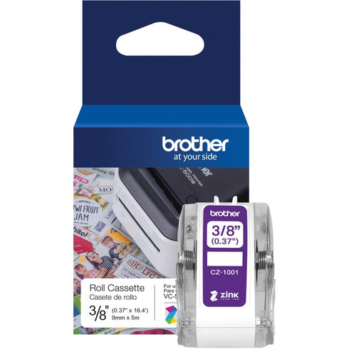 Brother Genuine CZ-1001 3-8" (0.37") 9mm wide x 16.4 ft. (5 m) long label roll featuring ZINK® Zero Ink technology