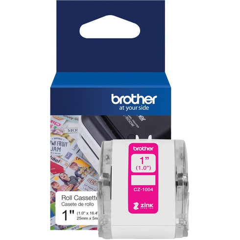 Brother Genuine CZ-1004 continuous length 1" (1.0") 25 mm wide x 16.4 ft. (5 m) long label roll featuring ZINK® Zero Ink technology