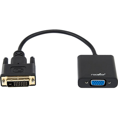 Rocstor Premium DVI-D to VGA Active Adapter - Resolutions up to 1920x1200 - DVI-VGA for Monitor, Projector, Video Device, Notebook, Desktop Computer, 6 Inch - 1 Pack - 1 x DVI-D - 1 x HD-15 Female VGA, - Black - DVI-D TO VGA CONVERTER ADAPTER 1920X1200