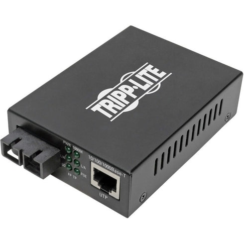 Tripp Lite SC Singlemode Fiber to Gbe Media Converter POE+ 10-100-1000 20KM
